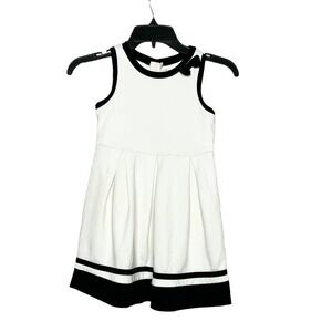 Janie and Jack Girls White & Black Bow Pleated Skirt Sleeveless Dress